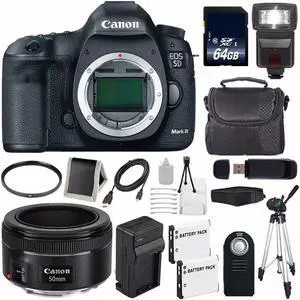 Canon EOD 5D III Digital Camera International Model + Canon EF 50mm f/1.8 STM Lens + LP-E6 Battery Bundle