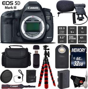 Canon EOS 5D Mark III DSLR Camera (Body Only) + Wrist Strap + Wireless Remote + Condenser Microphone + Case + Tripod + Card Reader - Intl Model