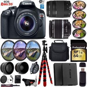 Canon EOS Rebel T6 DSLR Camera with 18-55mm IS II Lens & 75-300mm III Lens + UV FLD CPL Filter Kit + Wide Angle & Telephoto Lens + 4 PC Macro Kit + Case + Tripod + Card Reader + Bundle (Intl Model)