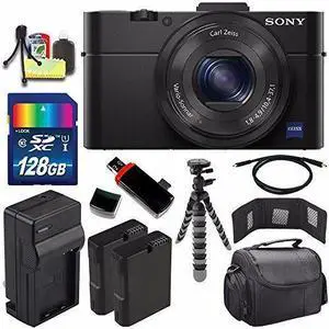 Sony Cyber-shot DSC-RX100M2 Digital Camera + Extra battery + Charger + 128GB Bundle 8 - International Version (No Warranty)