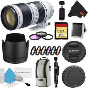 Canon EF 70-200mm f/2.8L IS III USM Lens Bundle w/ 64GB Memory Card + Accessories, 3 Piece Filter Kit, and Color Multicoated 6 Piece Filter Kit (Intl Model)