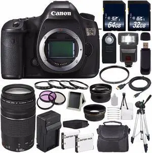Canon EOS 5DS DSLR Camera (International Model) 0581C002 + Canon EF 75-300 III + 64GB Card + 32GB Card Bundle