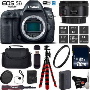 Canon EOS 5D Mark IV DSLR Camera with 50mm f/1.8 STM Lens + Tripod + Wireless Remote + UV Protection Filter + Case + Wrist Strap + Card Reader - Intl Model