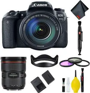 Canon EOS 77D DSLR Camera with 18-135mm USM Lens Filter Kit w/ Bonus 24-70mm Lens