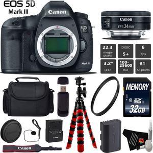 Canon EOS 5D Mark III DSLR Camera with 24mm f/2.8 STM Lens + Wrist Strap + Wireless Remote + UV Protection Filter + Case + Tripod + Card Reader - Intl Model