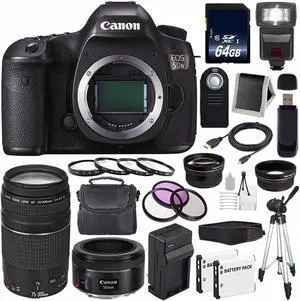 Canon EOS 5DS DSLR Camera (International Model) (0581C002) + Canon EF 75-300 III+ EF 50mm f/1.8 STM Lens Bundle
