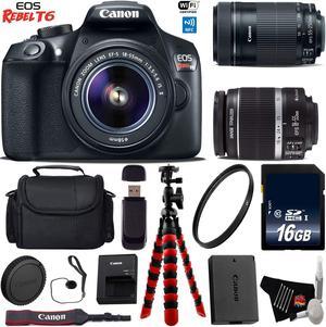 Canon EOS Rebel T6 DSLR Camera with 18-55mm IS Lens & 55-250mm IS STM Lens + Flexible Tripod + UV Protection Filter + Professional Case + Card Reader + Bundle (Intl Model)