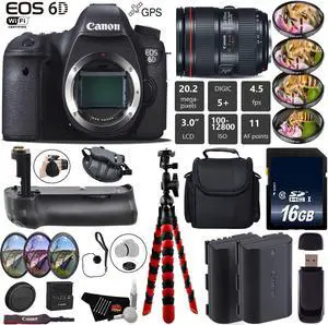 Canon EOS 6D DSLR Camera with 24-105mm f/4L II Lens + Tripod + Professional Battery Grip + 4PC Macro Filter Kit + LED Kit + Extra Battery + Case + Wrist Strap + Card Reader - Intl Model