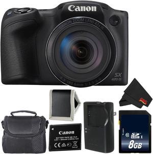 Canon PowerShot SX420 IS Digital Camera (Black) 1068C001 (International Model) + 8GB SDHC Class 10 Memory Card + Carrying Case + Memory Card Wallet + MicroFiber Cloth Bundle