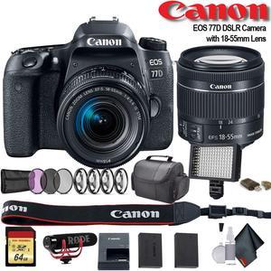 Canon EOS 77D DSLR Camera with 18-55mm Lens (Intl Model) (1892C016) W/ Bag, Extra Battery, LED Light, Mic, Filters and More - Advanced Bundle