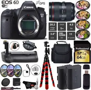 Canon EOS 6D DSLR Camera with 24-105mm f/4L II Lens + Professional Battery Grip + 4PC Macro Filter Kit + LED Kit + Extra Battery + Case + Wrist Strap + Tripod + Card Reader - Intl Model