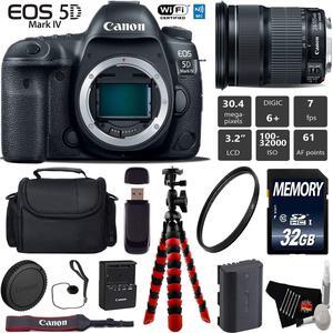 Canon EOS 5D Mark IV DSLR Camera with 24-105mm is STM Lens + Wrist Strap + Wireless Remote + UV Protection Filter + Case + Tripod + Card Reader - Intl Model