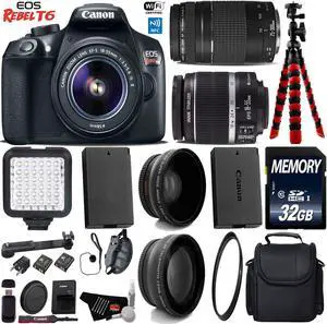 Canon EOS Rebel T6 DSLR Camera with 18-55mm IS II Lens & 75-300mm III Lens + LED + Camera Case + UV FLD CPL Filter Kit + Wide Angle & Telephoto Lens + Tripod + Card Reader + Bundle (Intl Model)