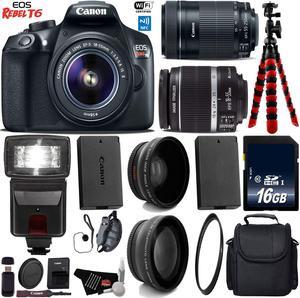 Canon EOS Rebel T6 DSLR Camera with 18-55mm IS Lens & 55-250mm IS STM Lens + Flash + UV FLD CPL Filter Kit + Wide Angle & Telephoto Lens + Camera Case + Tripod + Card Reader + Bundle (Intl Model)
