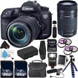 Canon EOS 7D Mark II (International Model)  with 18-135mm f/3.5-5.6 IS USM Lens & W-E1 Wi-Fi Adapter 9128B135 + Canon EF-S 55-250mm Lens + 64GB SDXC Card + LP-E6 Lithium Ion Battery + Carrying Case