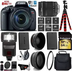 Canon EOS Rebel T7i DSLR Camera with 18-135mm IS STM Lens + Flash + UV FLD CPL Filter Kit + Wide Angle & Telephoto Lens + Camera Case + Tripod + Card Reader - Intl Model