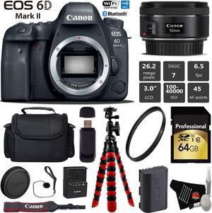 Canon EOS 6D Mark II DSLR Camera with 50mm f/1.8 STM Lens + Wireless Remote + UV Protection Filter + Case + Wrist Strap + Tripod + Card Reader - Intl Model