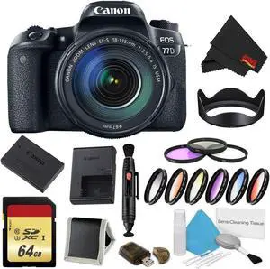 Canon EOS 77D DSLR Camera with 18-135mm Lens Bundle w/ 9 Piece Filter & Memory Kit (Intl Model)