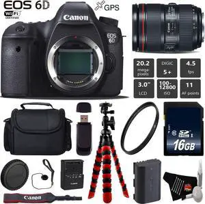 Canon EOS 6D DSLR Camera with 24-105mm f/4L II Lens + Wireless Remote + Tripod + UV Protection Filter + Case + Wrist Strap + Card Reader - Intl Model