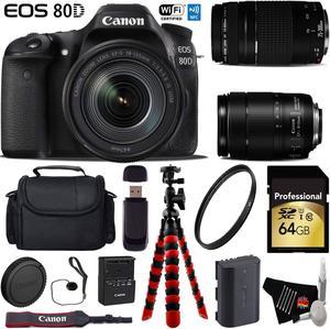 Canon EOS 80D DSLR Camera with 18135mm is STM Lens  75300mm III Lens  Professional Case  Flexible Tripod  UV Protection Filter  Card Reader  Intl Model