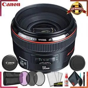 Canon EF 50mm f/1.2L USM Camera Lens (Intl Model) + 3 Pcs Filter Kit + Cleaning Kit