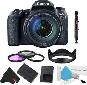 Canon EOS 77D DSLR Camera with 18-135mm Lens Bundle w/ 3 Piece Filter Kit (Intl Model)