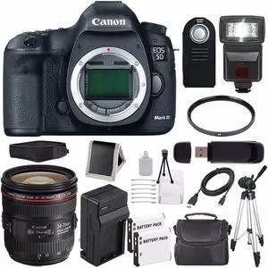 Canon EOD 5D III Digital Camera International Model + Canon EF 24-70mm f/4L IS USM Lens + Charger Bundle