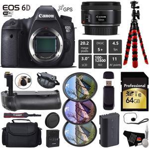 Canon EOS 6D DSLR Camera with 50mm f/1.8 STM Lens + Professional Battery Grip + UV FLD CPL Filter Kit + Case + Wrist Strap + Tripod + Card Reader - Intl Model