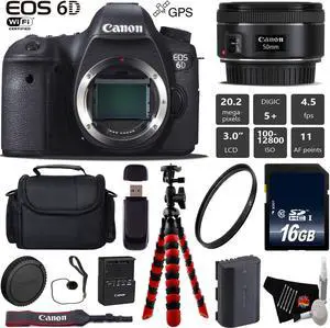 Canon EOS 6D DSLR Camera with 50mm f/1.8 STM Lens + Tripod + Wireless Remote + UV Protection Filter + Case + Wrist Strap + Card Reader - Intl Model