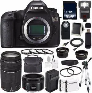 Canon EOS 5DS DSLR Camera (International Model) 0581C002 + EF 75-300 III+ EF 50mm f/1.8 STM Lens + 128GB Card Bundle