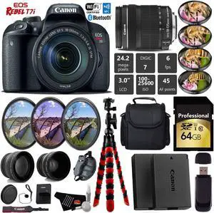 Canon EOS Rebel T7i DSLR Camera with 18-135mm IS STM Lens + UV FLD CPL Filter Kit + 4 PC Macro Kit + Wide Angle & Telephoto Lens + Camera Case + Tripod + Card Reader - Intl Model