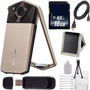 Casio Exilim EX-TR70 Selfie Digital Camera (Gold) (International Version)  + Micro HDMI Cable + SD Card USB Reader + Memory Card Wallet + 16GB SDHC Class 10 Memory Card Bundle