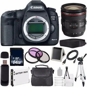 Canon EOD 5D III Digital Camera International Model + Canon EF 24-70mm f/4L IS USM Lens + LP-E6 Battery Bundle