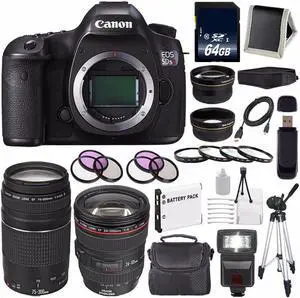 Canon EOS 5DS R DSLR Camera (International Model) 0582C002 + Canon EF 24-105mm f/4L is USM Lens + Canon EF 75-300 III+ LP-E6 Replacement Battery + 64GB SDXC Card Bundle