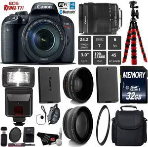 Canon EOS Rebel T7i DSLR Camera with 18-135mm IS STM Lens + Camera Case + Flash + UV FLD CPL Filter Kit + Wide Angle & Telephoto Lens + Tripod + Card Reader - Intl Model