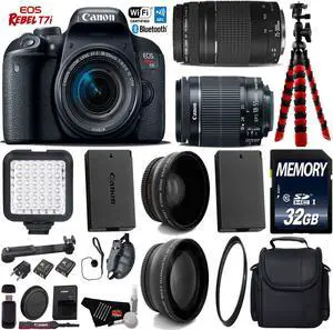 Canon EOS Rebel T7i DSLR Camera with 18-55mm IS STM Lens & 75-300mm III Lens + Camera Case + LED + UV FLD CPL Filter Kit + Wide Angle & Telephoto Lens + Tripod + Card Reader - Intl Model
