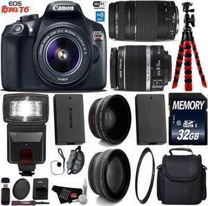Canon EOS Rebel T6 DSLR Camera with 18-55mm IS II Lens & 75-300mm III Lens + Flash + Camera Case + UV FLD CPL Filter Kit + Wide Angle & Telephoto Lens + Tripod + Card Reader + Bundle (Intl Model)