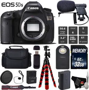 Canon EOS 5DS DSLR Camera (Body Only) + Wireless Remote + Condenser Microphone + Case + 32GB Memory Card + Tripod + Card Reader Bundle - Intl Model