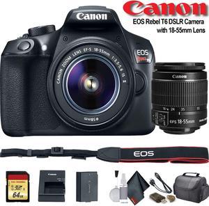 Canon EOS Rebel T6 DSLR Camera with 1855mm Lens 1159C003  Starter Bundle