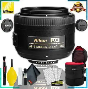 Nikon AF-S DX NIKKOR 35mm f/1.8G Lens + 4.5 inch Vivitar Premium Lens Case + Cleaning Kit