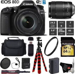 Canon EOS 80D DSLR Camera with 18-135mm is STM Lens + Flexible Tripod + UV Protection Filter + Professional Case + Card Reader - Intl Model