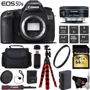 Canon EOS 5DS DSLR Camera With 24mm f/2.8 STM Lens + Wireless Remote + UV Protection Filter + Case + 64GB Memory Card + Tripod + Card Reader Bundle - Intl Model