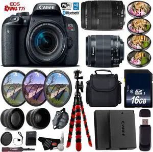 Canon EOS Rebel T7i DSLR Camera with 18-55mm IS STM Lens & 75-300mm III Lens + Tripod + UV FLD CPL Filter Kit + 4 PC Macro Kit + Wide Angle & Telephoto Lens + Case + Card Reader- Intl Model