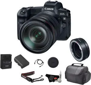 Canon EOS R Mirrorless Digital Camera w/ 24-105mm Lens & Mount Adapter EF-EOS R Kit (Int'l Model) Bundle w/Carrying Case & Cleaning Kit