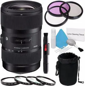 Sigma 18-35mm f/1.8 DC HSM Art Lens for Canon (International Model)  + 72mm 3 Piece Filter Kit + Deluxe Cleaning Kit + 72mm Macro Close Up Kit + Deluxe Lens Pouch Bundle