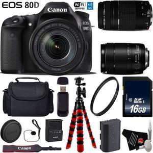 Canon EOS 80D DSLR Camera with 18135mm is STM Lens  75300mm III Lens  Flexible Tripod  UV Protection Filter  Professional Case  Card Reader  Intl Model