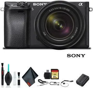 Sony Alpha a6500 Mirrorless Camera with 18-135mm Lens ILCE-6500M/B With Soft Bag, 64GB Memory Card, Card Reader , Plus Essential Accessories