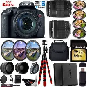 Canon EOS Rebel T7i DSLR Camera & 18-135mm IS STM Lens & 75-300mm III Lens + UV FLD CPL Filter Kit + 4 PC Macro Kit + Wide Angle & Telephoto Lens + Case + Tripod + Card Reader- Intl Model
