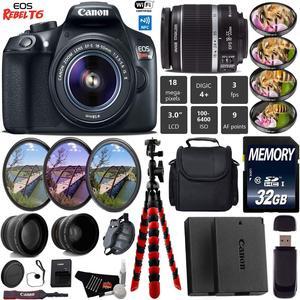 Canon EOS Rebel T6 DSLR Camera with 18-55mm IS II Lens + UV FLD CPL Filter Kit + Camera Case + 4 PC Macro Kit + Wide Angle & Telephoto Lens + Tripod + Card Reader + Bundle (Intl Model)