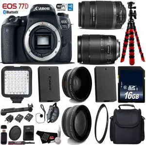 Canon EOS 77D DSLR Camera with 18-135mm is STM Lens & 55-250mm is II Lens + LED + UV FLD CPL Filter Kit + Wide Angle & Telephoto Lens + Camera Case + Tripod + Card Reader - Intl Model
